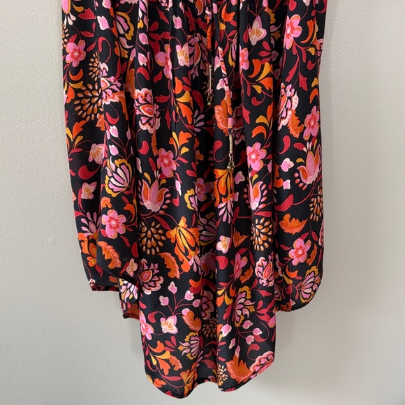 Free People Pixie Cross Back Floral Flowy Tunic Top Mini Dress Size XL Black - Picture 11 of 12